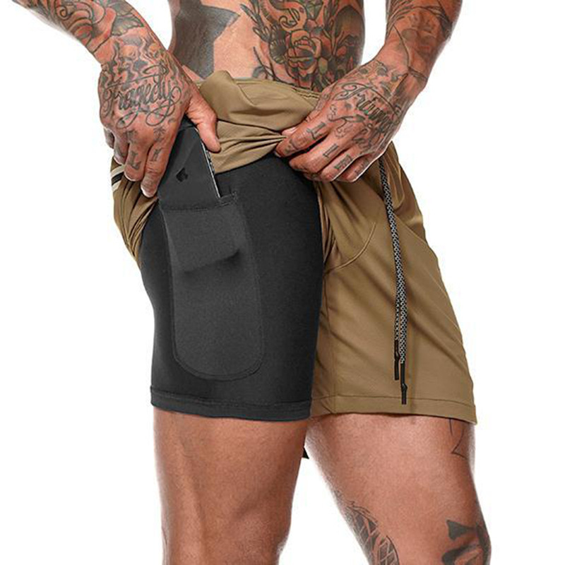 Picture of Cross-Border Summer Men's Sports Fitness Double-Layer Tight-Fitting Quick-Drying Shorts Mesh Five-Point Shorts Sports Pants Breathable and Lightweight