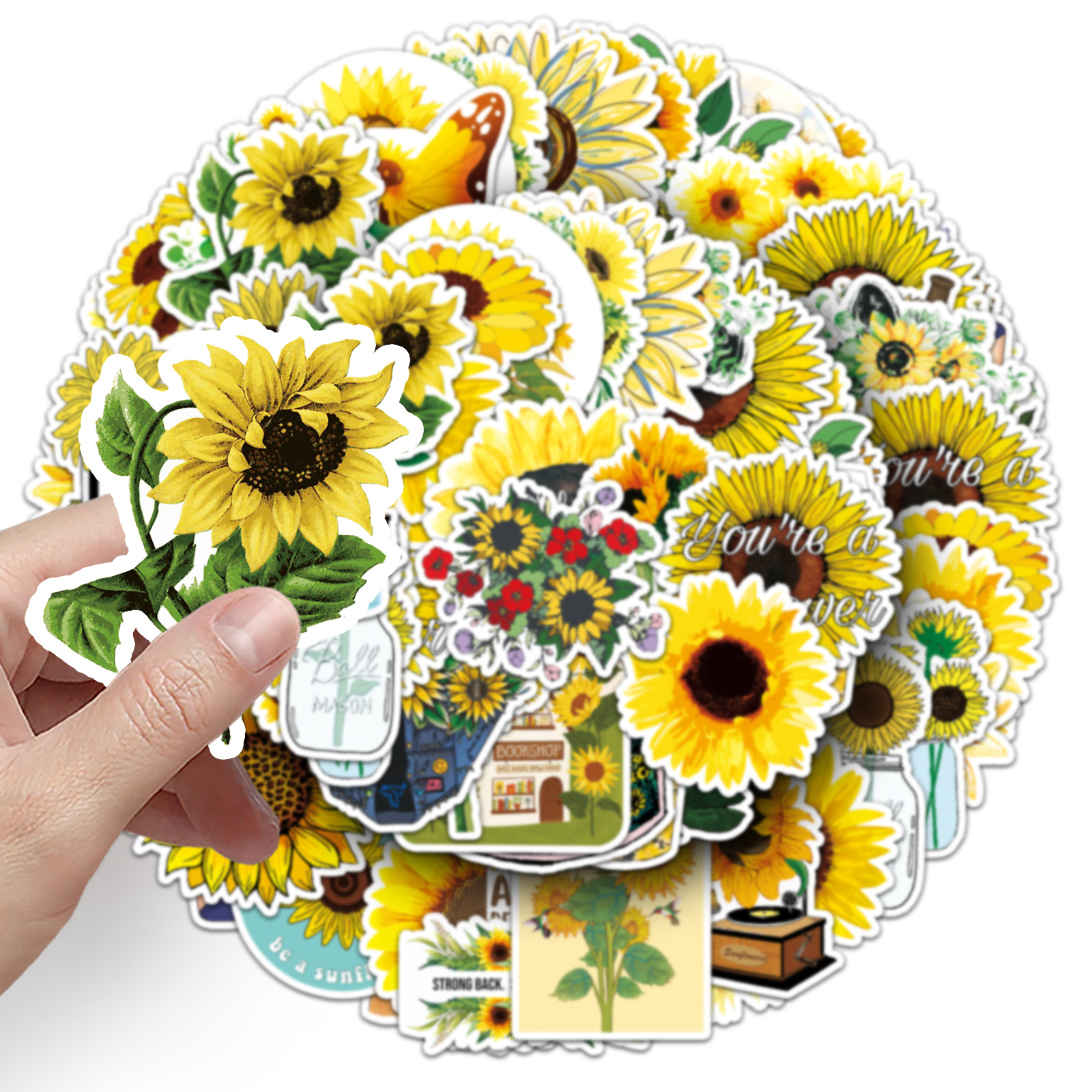 Picture of 50 colorful sunflower sticker waterproof creative colorful sunflower trolley case hot helmet graffiti stickers