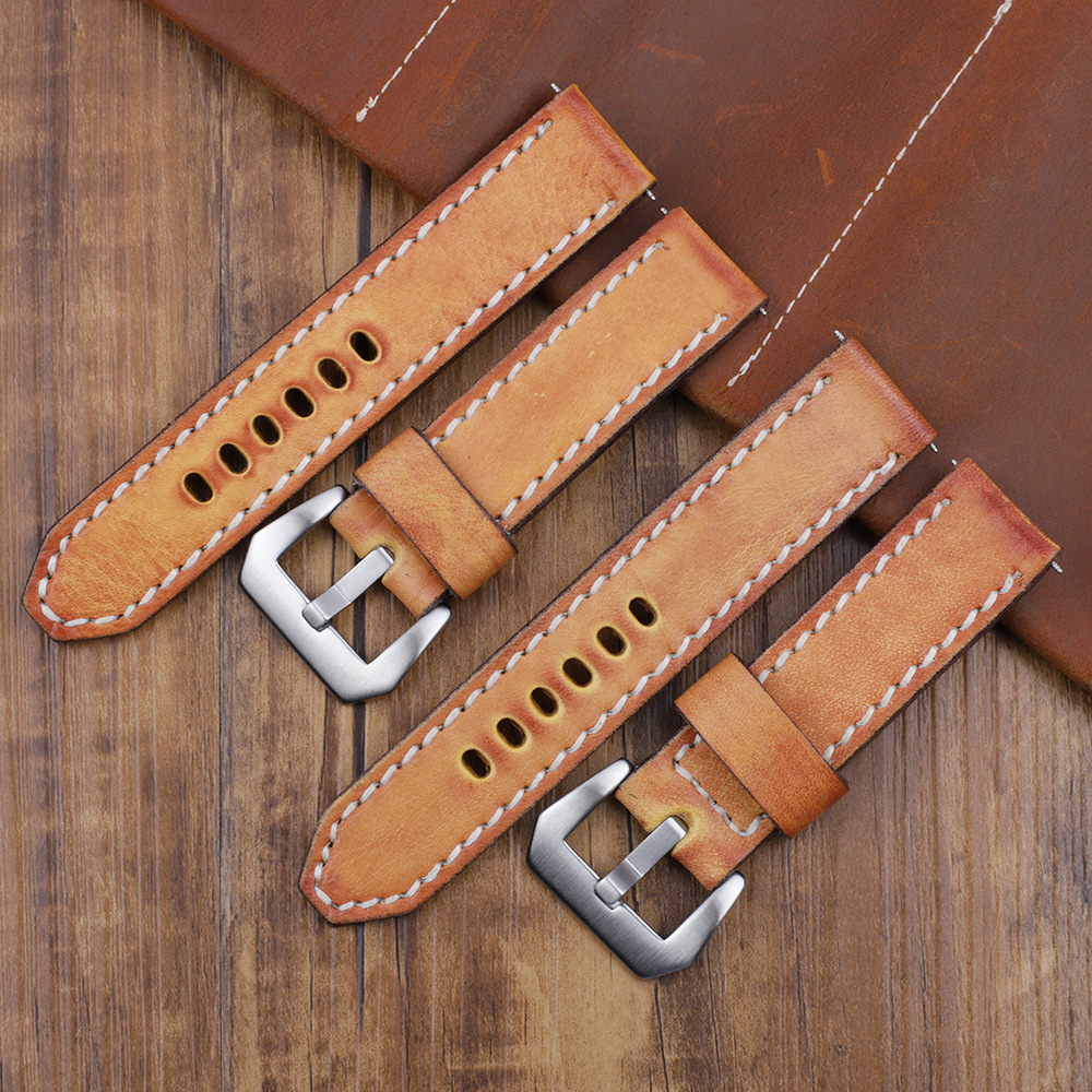 New vintage hand-painted oil leather strap accessories 18 22 24mm loess color first layer leather manufacturers spot