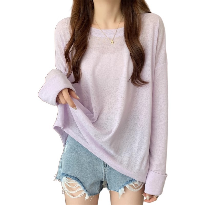 Picture of Blouse for Fat mm Women Thin Summer Korean Style Lazy Style Long-Sleeved Blouse Large Size Versatile Sun Protection Loose Ice Silk Lazy Style