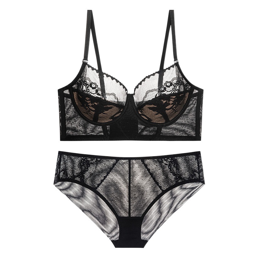 Ultra-thin Hollow Black Lace Underwear Women's Multi-breasted Fishbone Bra Push-up Sexy Bra Set Collector