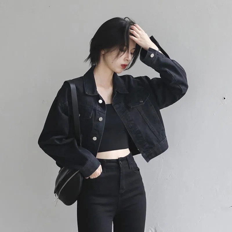 Picture of 2024 Spring and Summer New Retro Street Loose Black Short Denim Jacket Women's Easiest for Match Jacket Long Sleeve Top