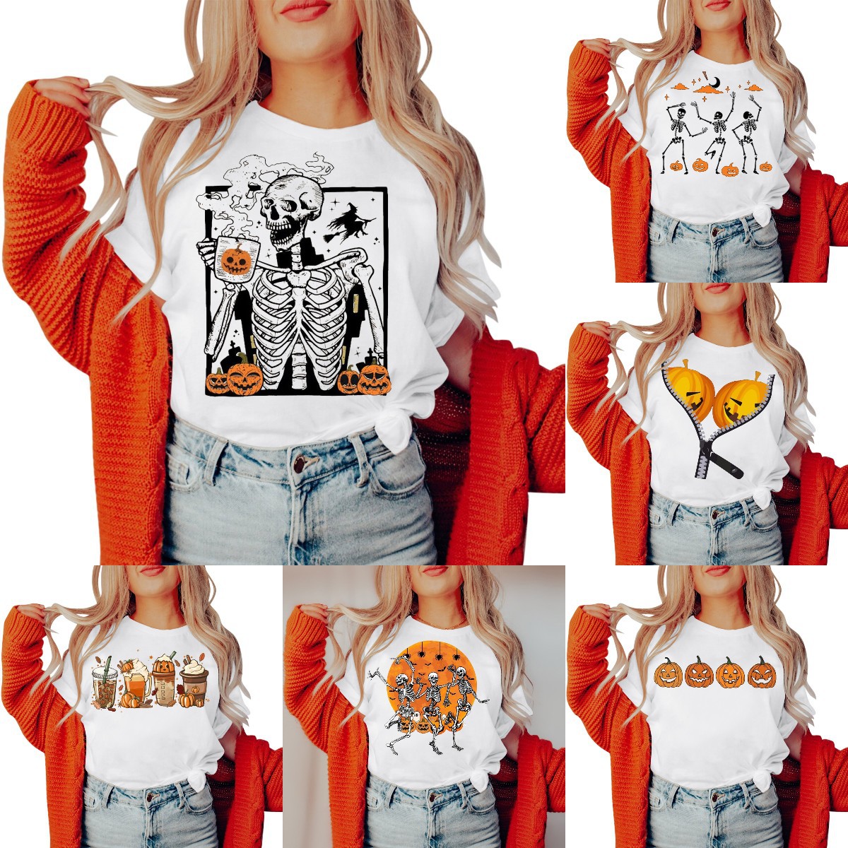 AliExpress cross-border new shirt short sleeve modal Halloween pattern loose round neck modal short sleeve
