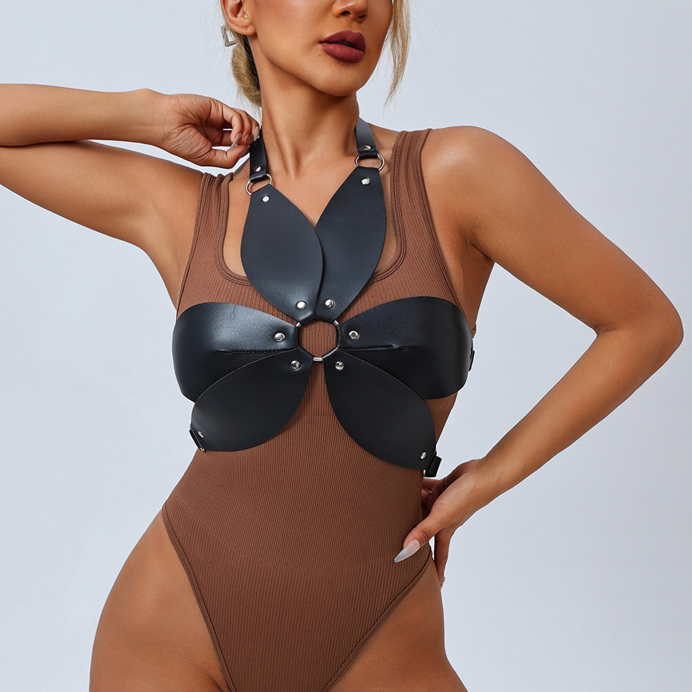 Cross-Border Sm Erotic Product Black Sunflower-Shaped Leather Bondage Outfit for Women, Versatile and Sexy Accessory