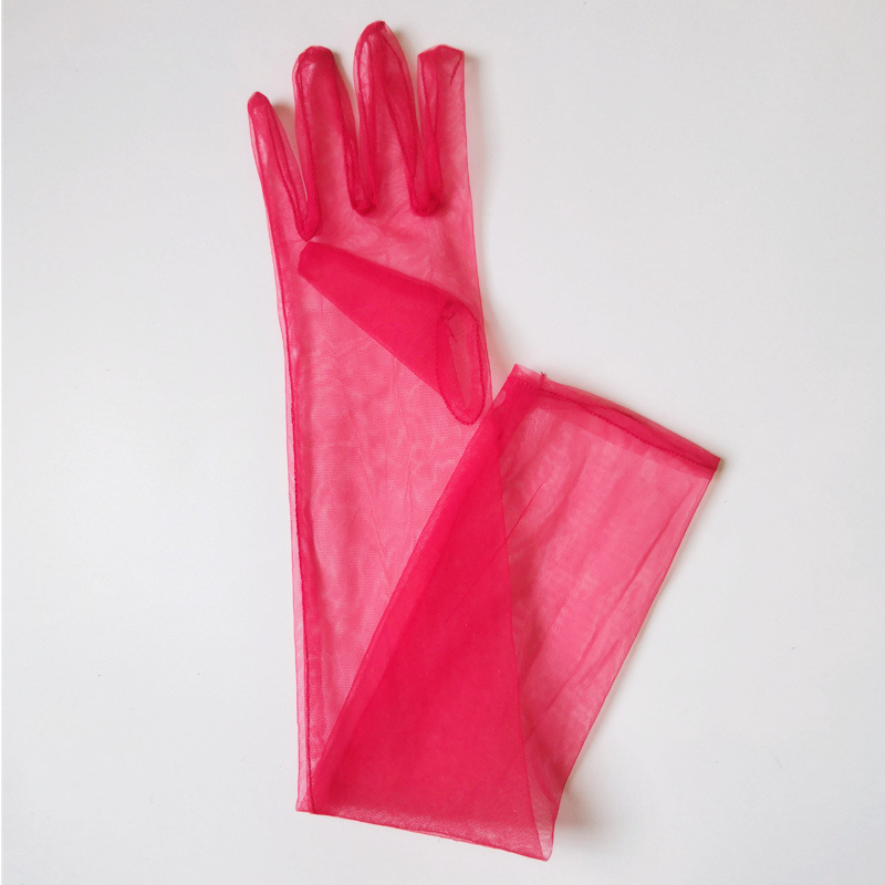 Picture of 55cm Long 70cm DIY Sheer Plain Bridal Wedding Dress Gloves Sexy Black and White Wine Red Mesh Wedding