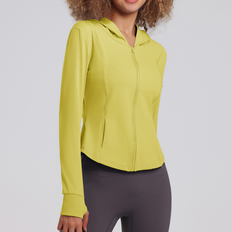 2023 New Sports Tops Women's Hooded Slim Fitness Tops Women's Quick-Drying Casual Running Yoga Top