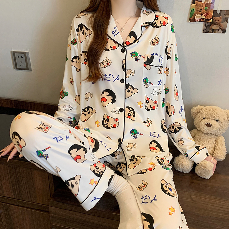 Picture of New Ins Pajamas for Women Simple Stripesd Internet Celebrity Long-Sleeved Cardigan Girl Korean Version Thin Home Wear Set Wholesale
