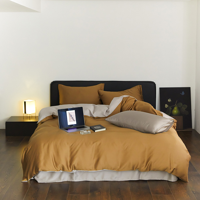 Picture of High-end double-spell Class A Lanjing Tencel four-piece set summer naked sleep cool feeling bed sheet quilt cover solid color Tencel cotton 4