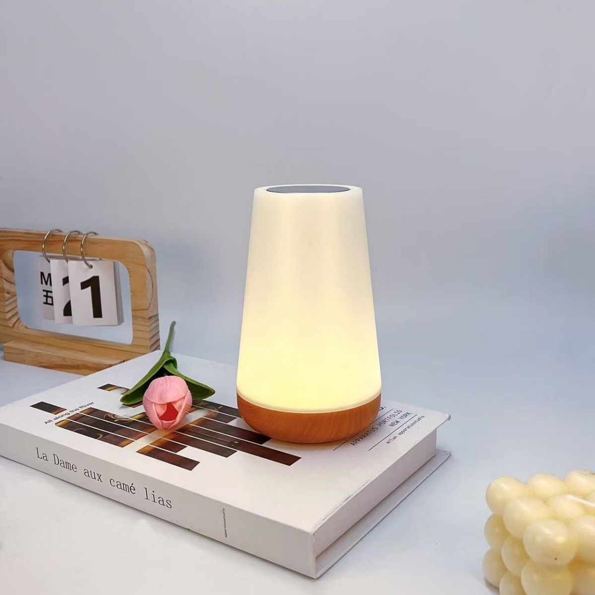 New Remote Control Touch Wood Grain Table Lamp Bedroom Bedside Lamp Night Light Pat Colorful Atmosphere Lamp Amazon Hot Model