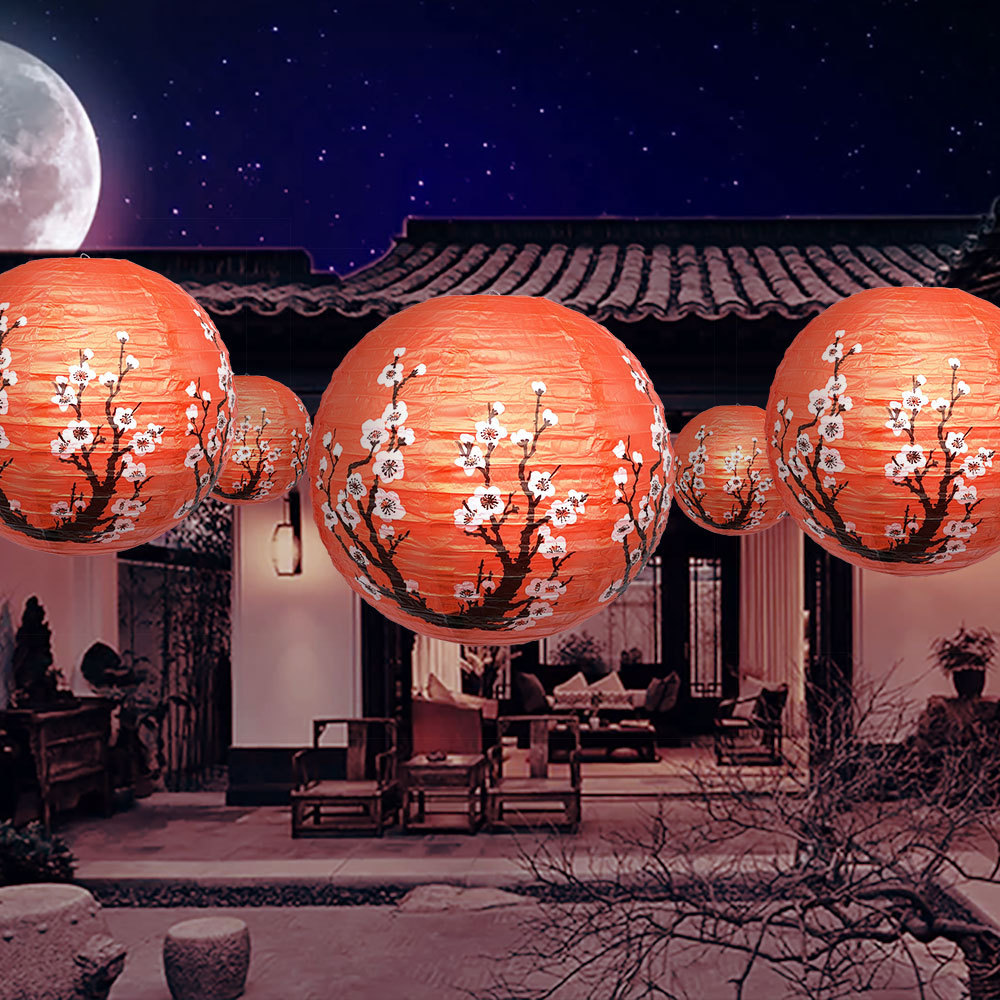Picture of New Year lantern festival Mid-Autumn Festival Spring Festival paper lantern round decorative decoration plum blossom red lantern small lampshade Chinese ancient style