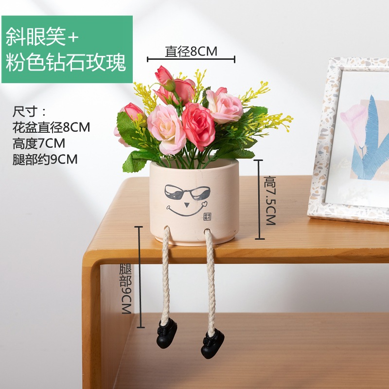 Picture of Creative Expression Hanging Feet Doll Ceramic Flower Pot Artificial Flower Potted Plant Green Plant Indoor Balcony Desktop Decoration Crafts