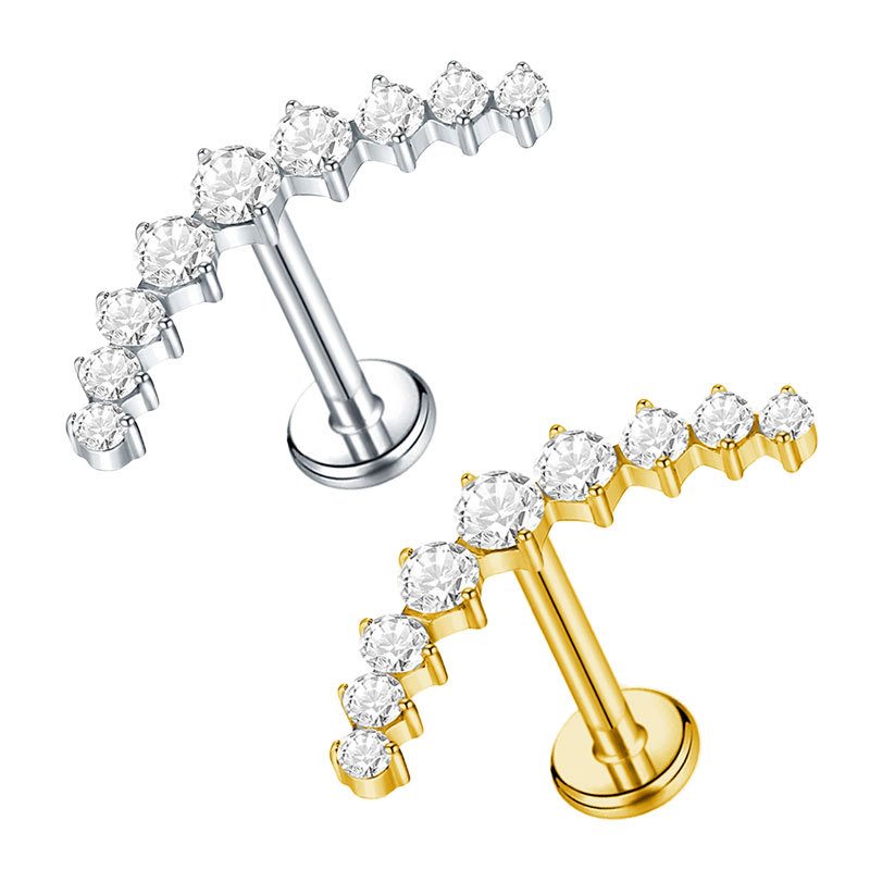 European and American Cross-border F136G23 Titanium Alloy Inner Teeth Grasp 9 White Zirconium Lip Nail Puncture Jewelry Earring Nail Lip Ornament Bone Nail