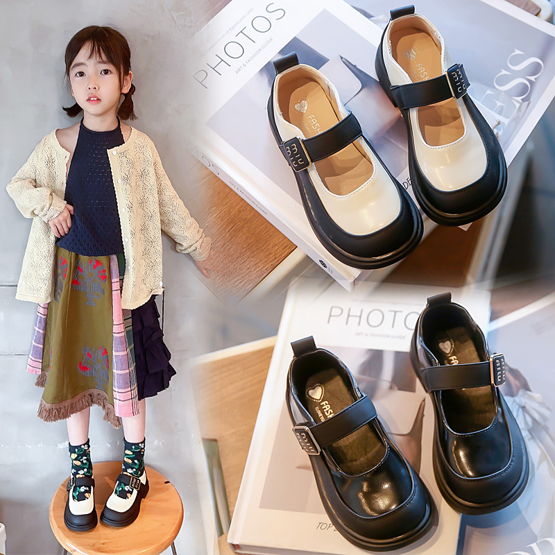 Internet Celebrity Big-Headed Girl Heart-Style Small Leather Shoes 2023 Autum New Kidsren's Soft-Soled Flats Girls Princess Shoes