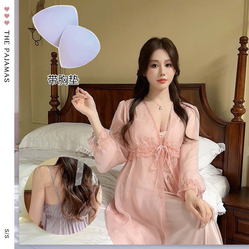Big Butterfly Crystal Sequins Pajamas Women's Chest Pad Push-up plus size Silk Sexy Sling Sling Nightgown Home Clothes suit