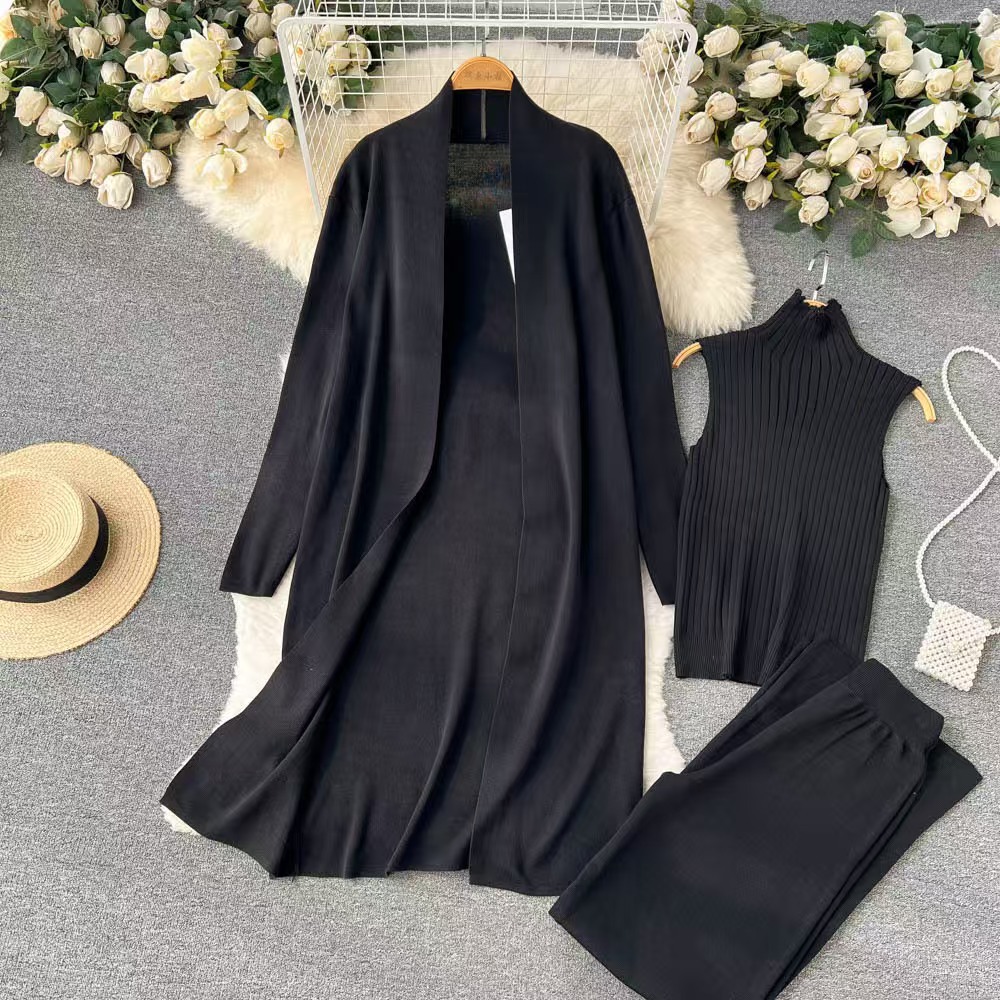 Picture of Cross-border Amazon Spring and Autumn New Lazy Elegant Knitted suit Sleeveless Vest Sweater Cardigan Pants Three-piece Set
