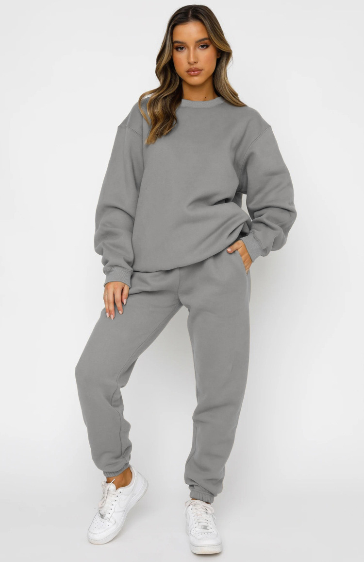Picture of Cross-border European and American Autumn and Winter Solid Color Round Neck Pullover Trousers Women's Fashion Casual Long Sleeve Sweater Suit New Product
