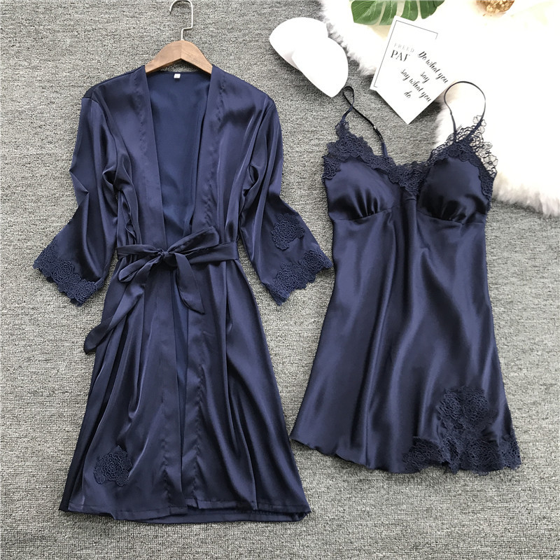Picture of Spring and Summer New Sexy Sling Nightgown Nightgown Nightgown Set Wholesale Silk Home Clothes with Chest Pad Nightgown Women