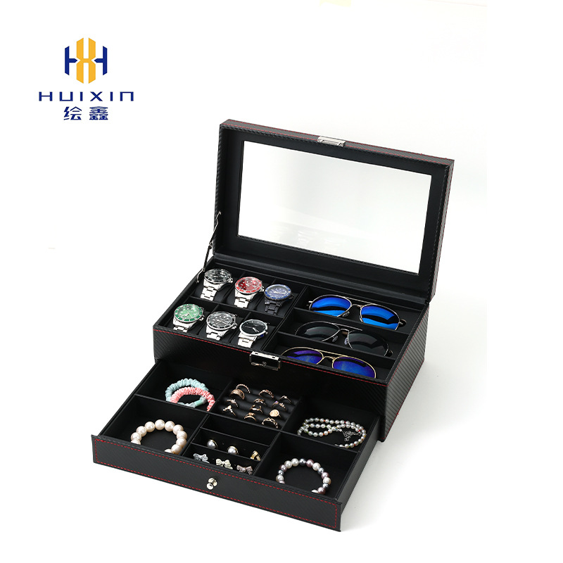 Picture of Pu Leather Carbon Fiber High-End Watch Storage Box with Transparent Window Watch Display Box Watch Glasses Packaging Box