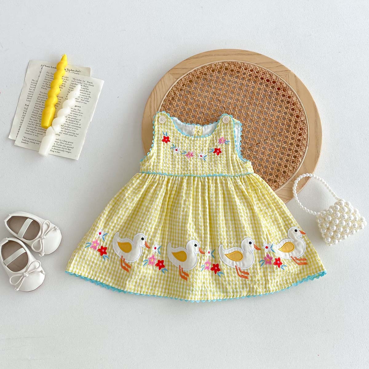 Picture of Children's Wear Girl's Summer dress Cute Cartoon Duck Vic Skirt Baby's Western Style Embroidered Princess Paid Dress