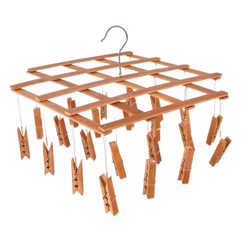 Picture of Carbonized bamboo pants rack hanger multi-clip pants clip clothes clip bamboo clip drying socks rack multi-clip bamboo clothes hanger