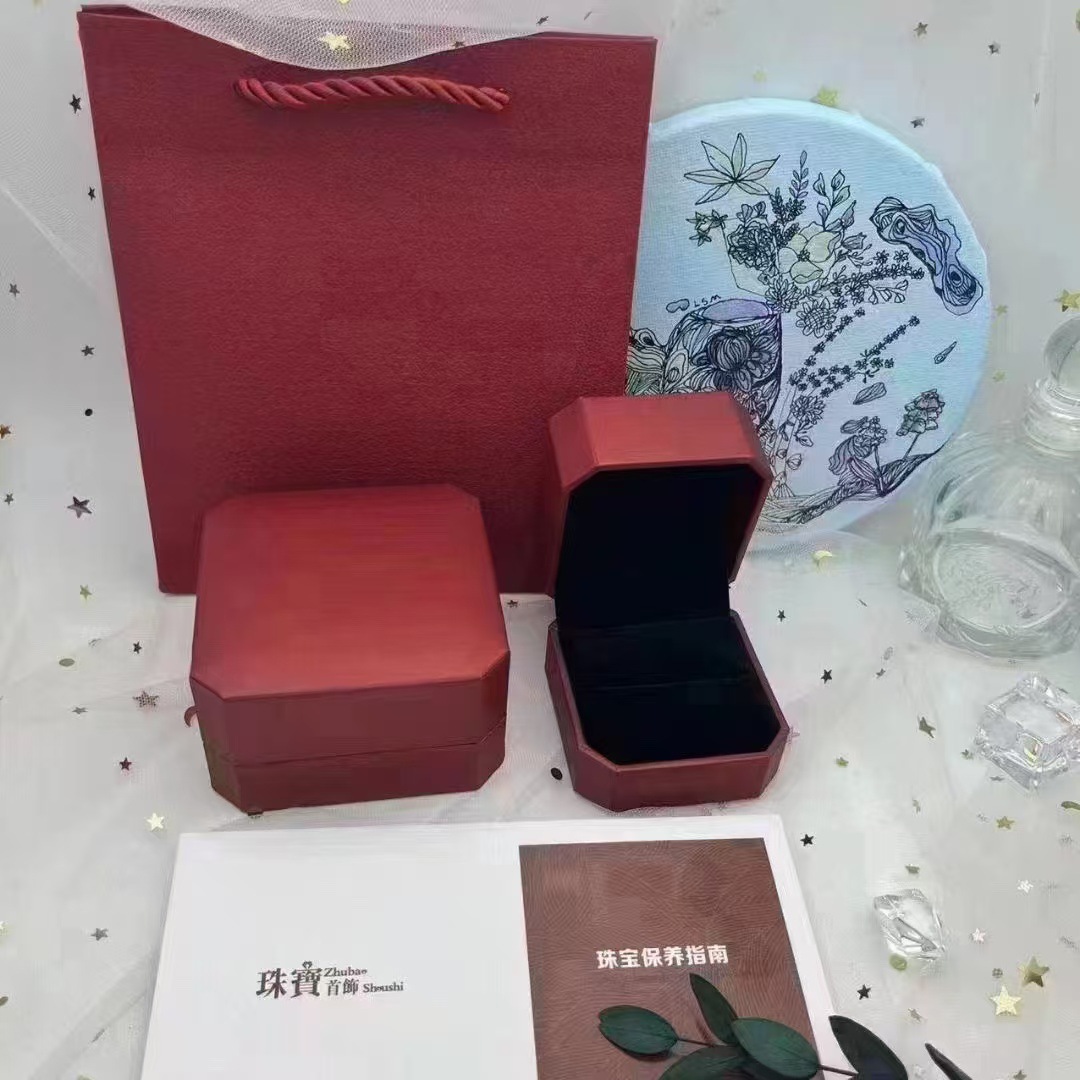 Red Octagonal Jewelry Pair Ring Pendant Necklace Box White Bow Gift Box Jewelry Packaging Box Cross Border Box