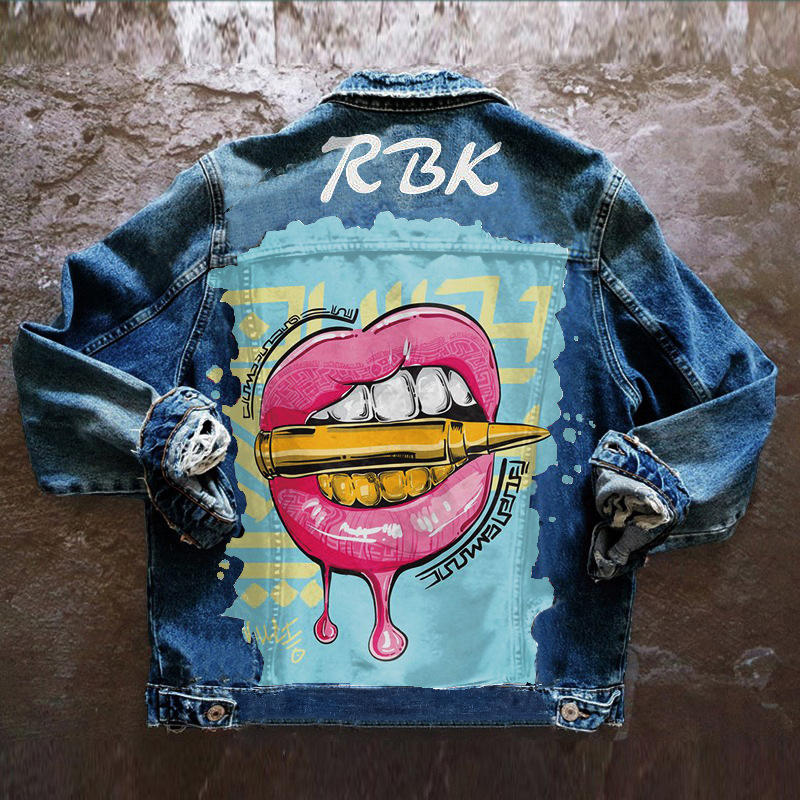 Picture of Lips Women's Clothing Amazon European and American Export Cross-Border Printed Baseball Jacket Autumn Winter Spring Summer 1472