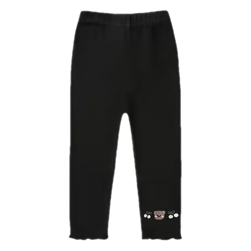 Foreign Trade Summer Clothes for Girls, Bear Cherry Embroider, Fashionable Ice Silk Thin Outer Wear Pants for Small and Medium-Sized Children
