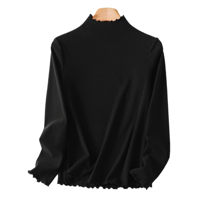 Women's Autumn and Winter Long-sleeved Warm T-shirt Loose Solid Color fleece-lined Top