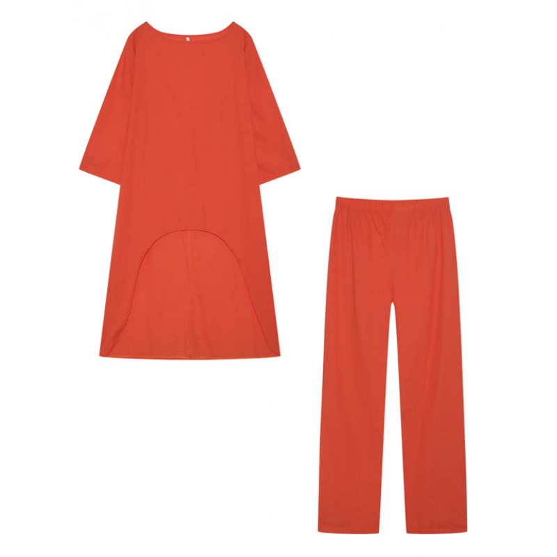 Picture of 2023 European and American New Women's Cotton and Linen Fashion Casual plus size Irregular Long-sleeved suit Wide-leg Pants Two-piece Set