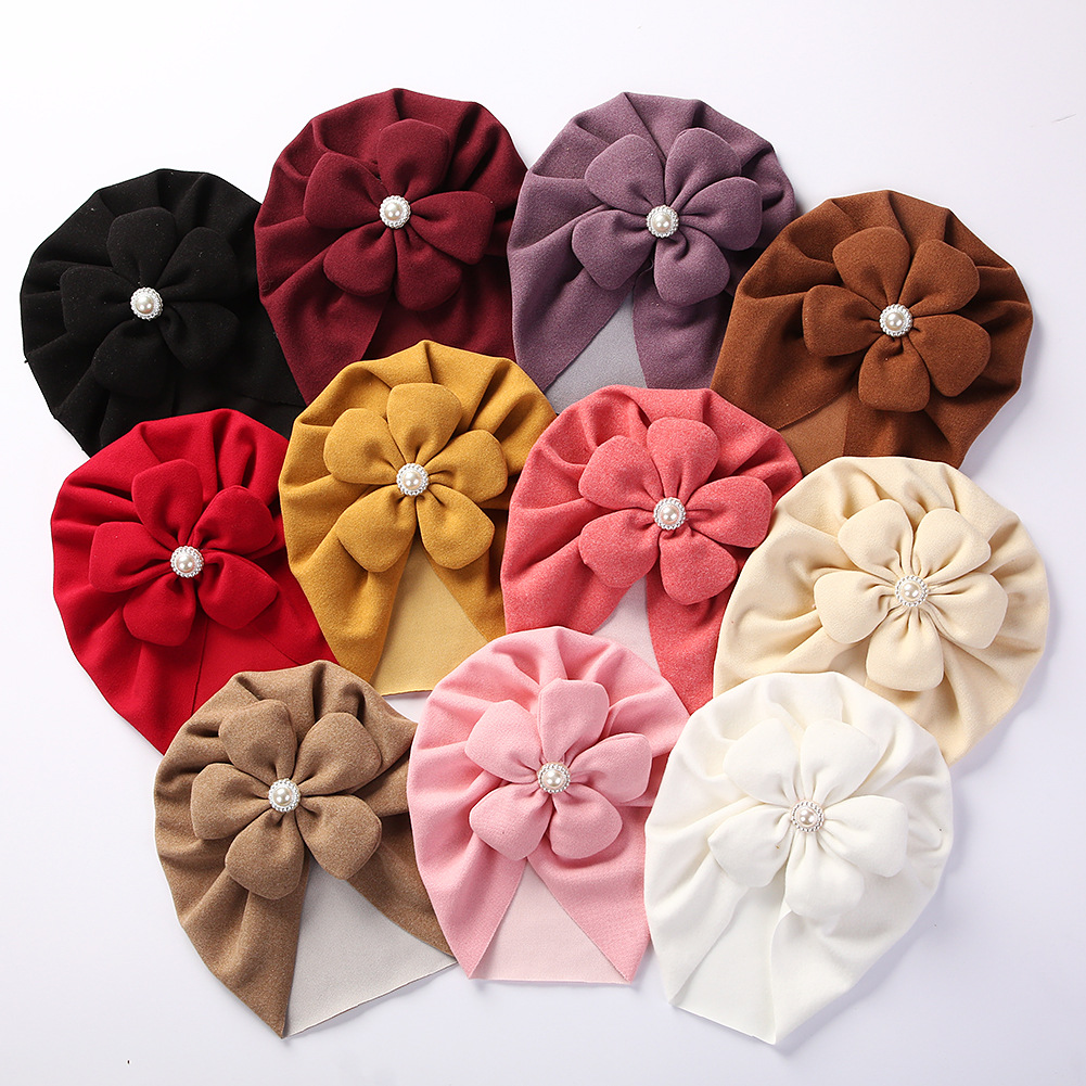 Picture of Cross-border new baby autumn and winter pullover cap imitation cashmere children's Indian hat infant Pearl Flower brimless hat