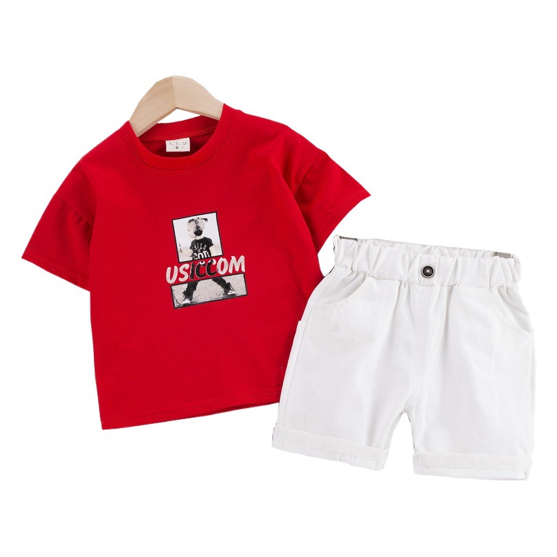 Boys short sleeve summer suit 2023 new children's short sleeve work shorts two-piece children's clothing wholesale
