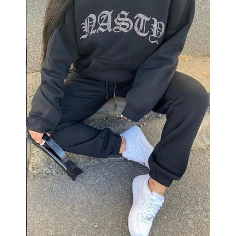 Picture of 2023 Amazon Europe and the United States new fashion sports casual hooded hot stamping sweater suit two-piece set