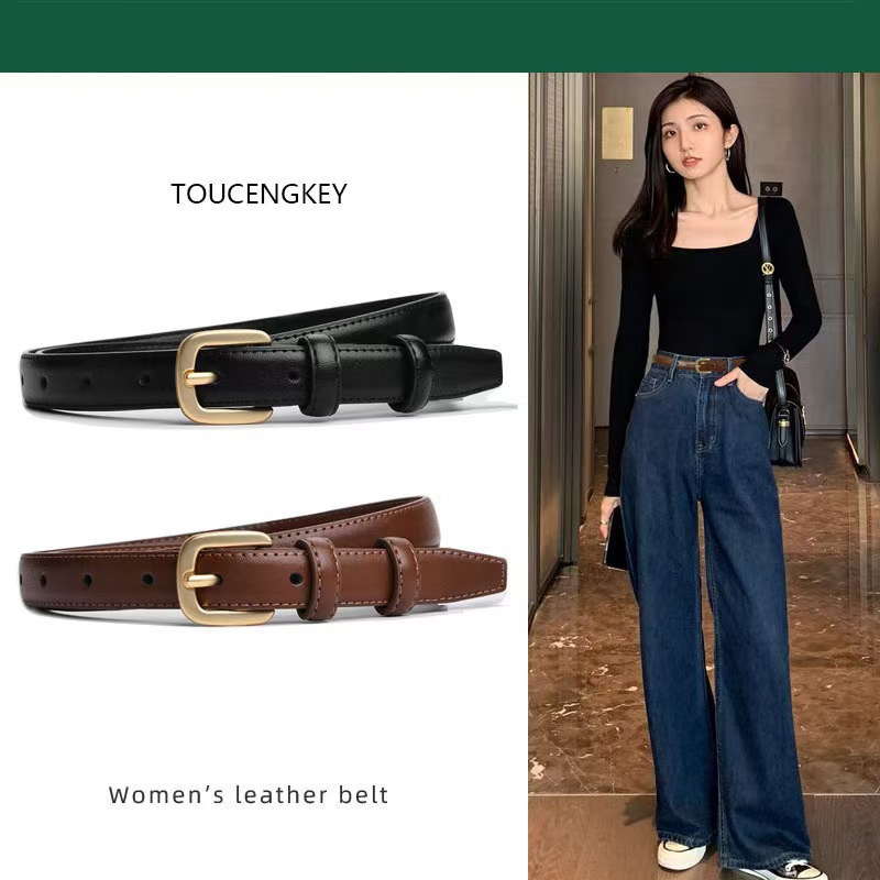 Casual Women's Pin Buckle Belt, Fashionable and Versatile Thin Belt Decoration, Suit Jeans, High-End Black Trouser Belt