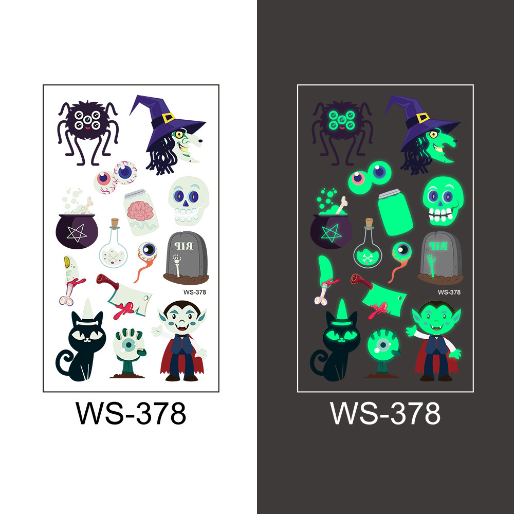 Picture of Cross-Border New Halloween Tattoo Stickers Waterproof and Sweat-Proof Long-Lasting Fluorescent Green Luminous Children's Cartoon Face Tattoo Stickers