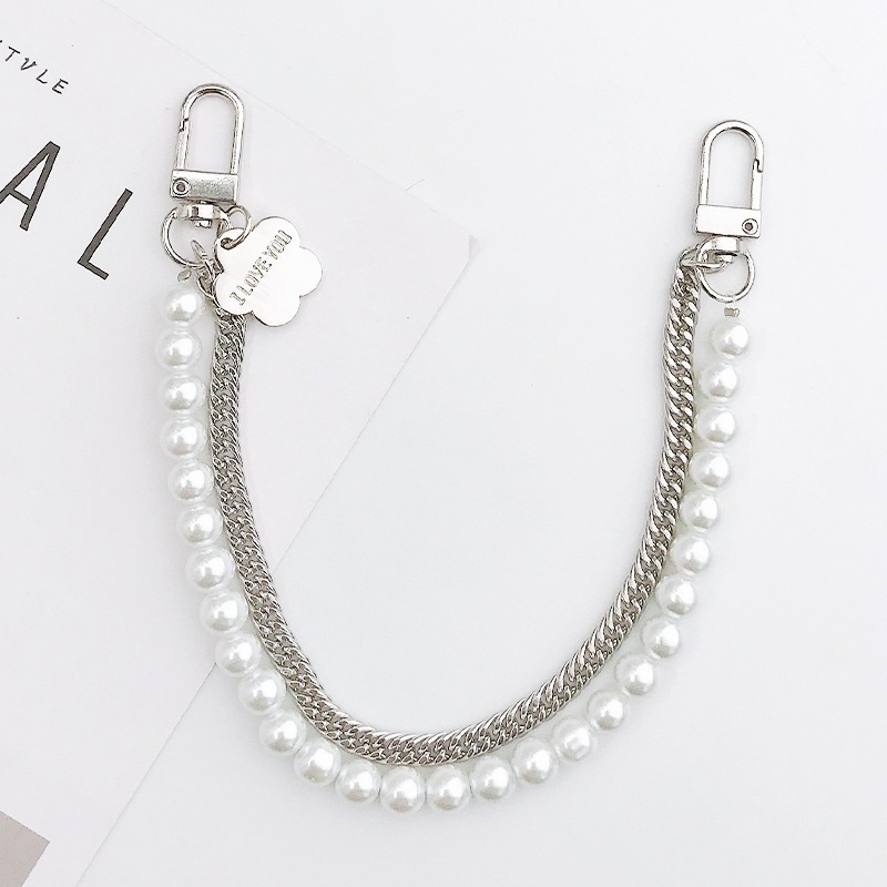 Picture of New pearl metal double chain strap flower hand chain diy mobile phone case accessories handmade beaded trend