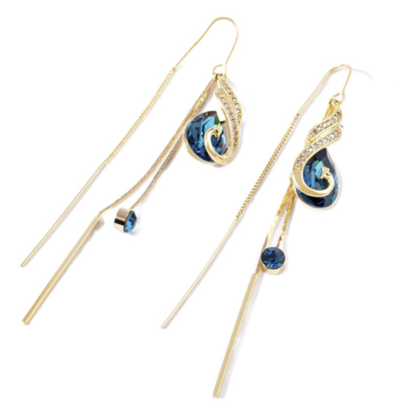 Design sense Internet celebrity Blue Peacock earrings 2023 new fashion long Phoenix tassel earrings wholesale