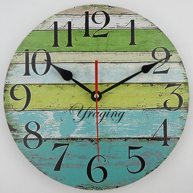 European Style Creative Clock Living Room Simple Retro Wooden Wall Clock Wall Clock Antique Wooden Clock Wall Hanging Home Hanging Watch