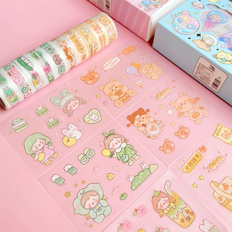 Picture of Sticker tape hand account gift box suit cute little fresh girl heart student hand account diary diy decoration material