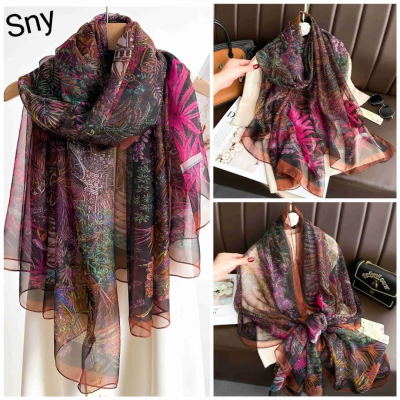 Picture of Spring and Summer New Soft Yarn Sunscreen Shawl Summer Thin Imitation Silk Long Silk Scarf Fashion Printed Flower Scarf