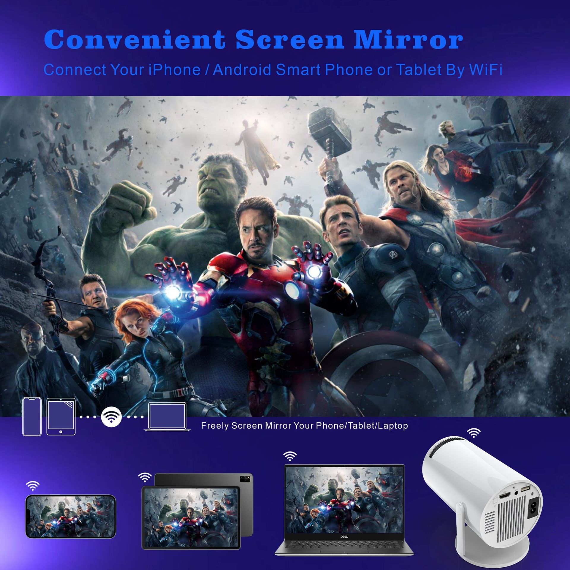 Picture of Cross-Border Export White M300Max Game Projector Home New High-Definition Portable Screen Barrel Projector