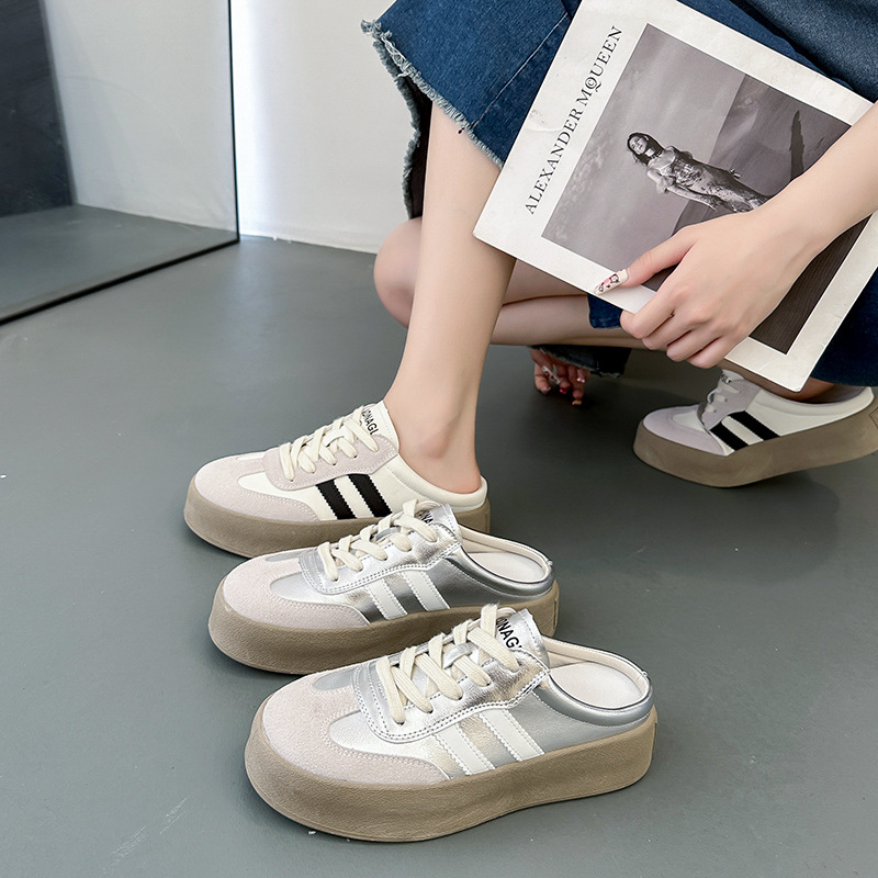 Half Slippers Women's Summer Wear 2024 New Explosions All-match Thick Bottom Slippers Lazy Slip-on White Shoes