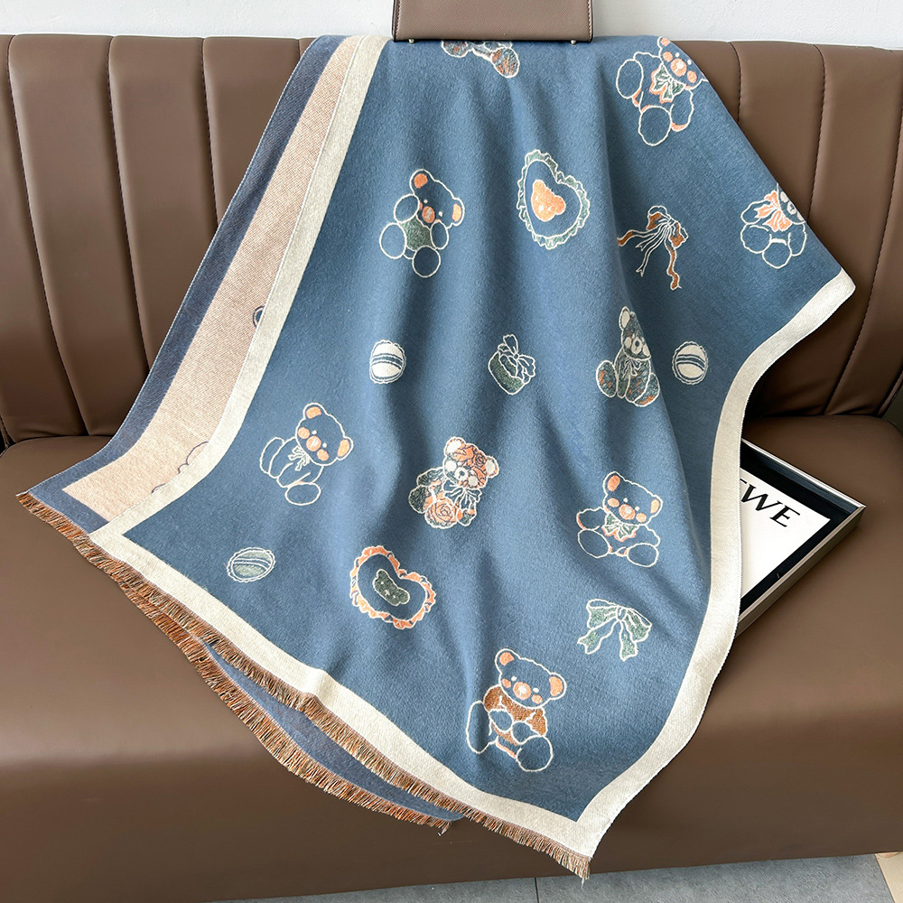 Picture of Cartoon Cute Cat Double-Sided Double-Wearing Imitation Cashmere Women's Winter Thickened Warm Neck Shawl Student Soft