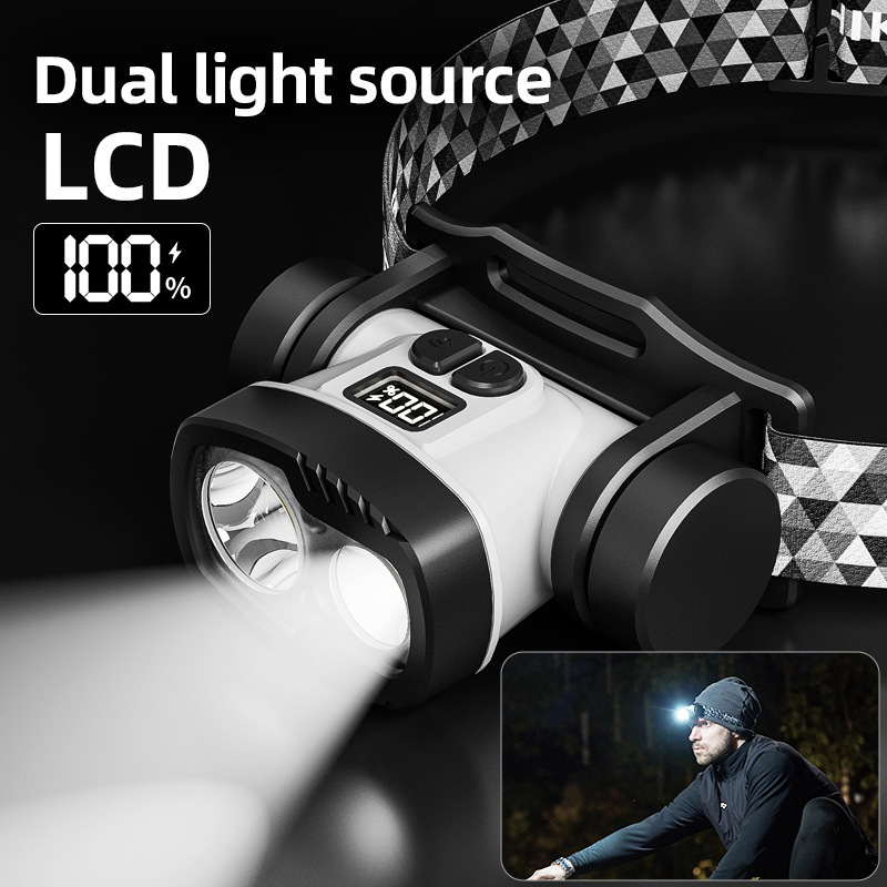 Picture of Cross-border double-wick fishing lamp rechargeable miner's lamp head-mounted working lamp outdoor long-range emergency bright headlight riding