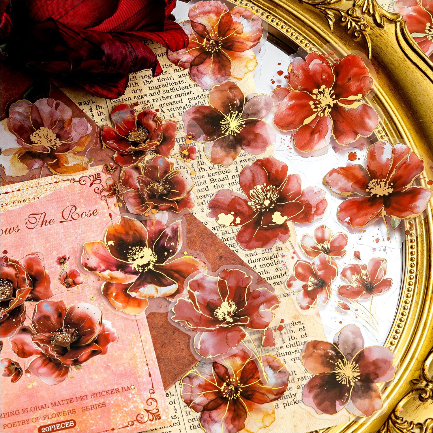 Picture of Sugar Poetry Bronzing Flower Fog PET Sticker Bag Flower Poetry Series Hand Account Decoration Collage Base Sticker 6