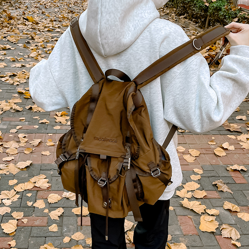 Korean Niche Design Casual Pleated Backpack 2025 New Nylon Versatile Large Capacity Lightweight Travel Backpack