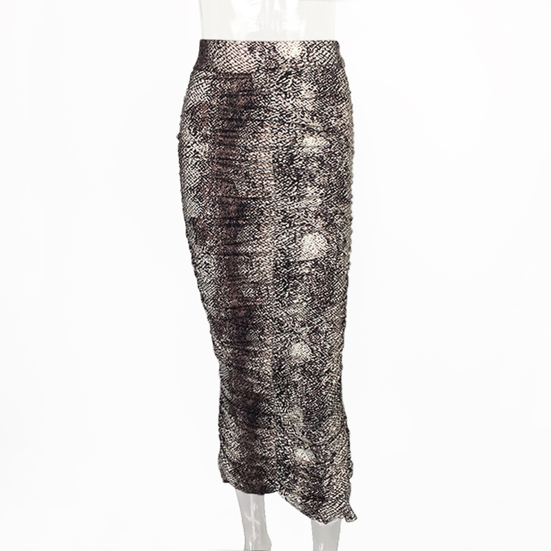Picture of 2025 Spring and Summer New High-Waisted Leopard Print Skirt European and American Fashion Sexy Tight Pleated Slit Mid-Length Skirt