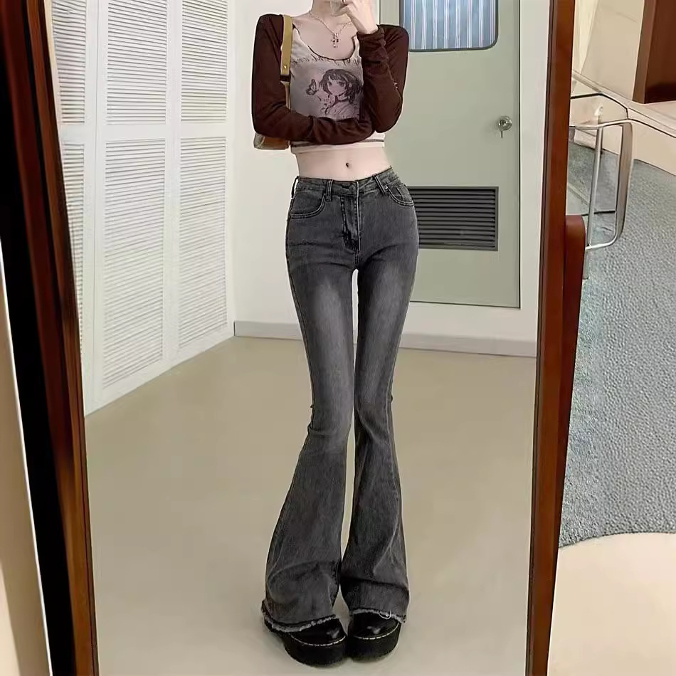 Spice Girl Vintage Stretch Jeans Women's Autumn 2024 New High Waist Slimming Micro Horn Trousers Trendy Trousers