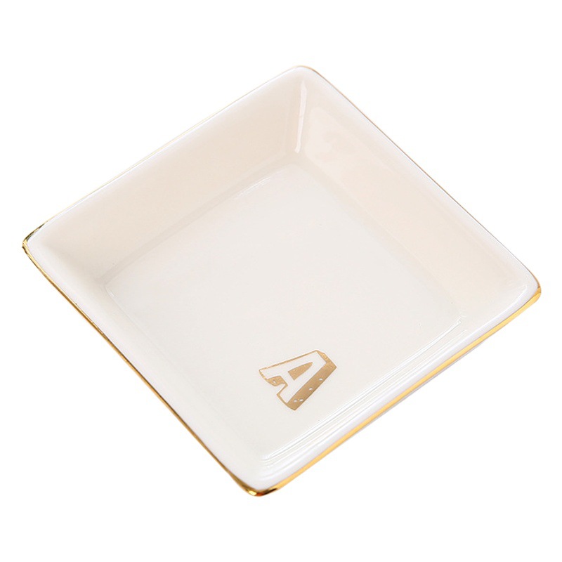Nordic INS Irregular Disc Square Plate Foreign Trade Ceramic Jewelry Plate Phnom Penh Tray Golden Letter Ring Plate