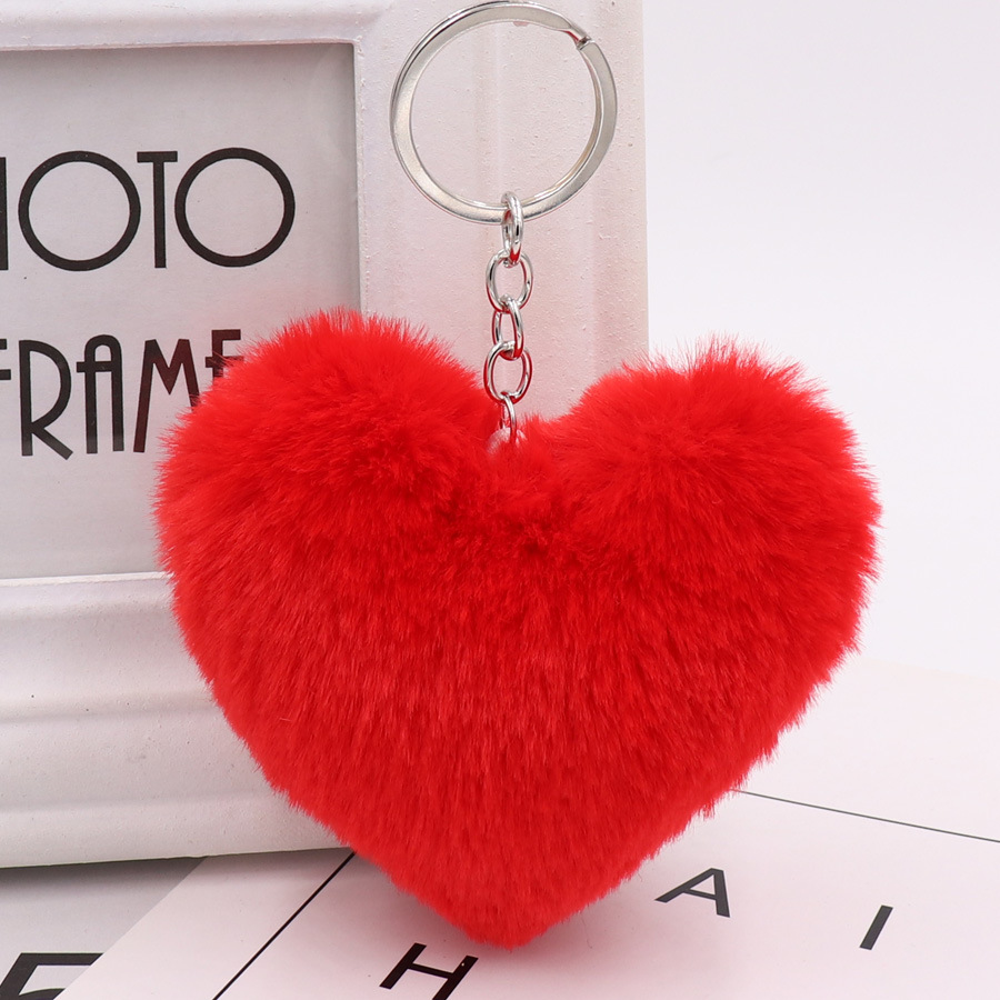 Valentine's Day heart-shaped fur ball keychain imitation Rex rabbit fur ball Love bag pendant plush car ornaments wholesale