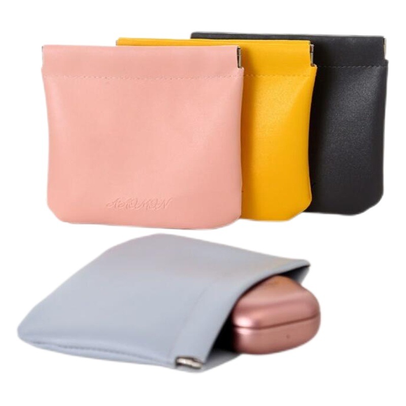 PU leather shrapnel automatic closed cosmetic bag women's portable lipstick small storage bag mini change wireless earphone bag